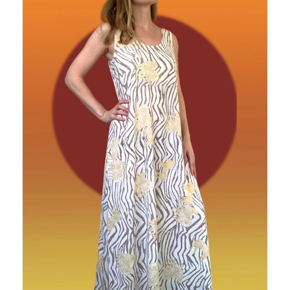 70s Zebra Stripe Dress Maxi Sleeveless Vintage S M - Picture 3 of 10